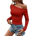 thumbnail image 2 of XRoczxe Women Off Shoulder Long Sleeve Top Ruched Slim Fit Solid Blouse Soft Stretch Casual Shirt, Can Be Worn Alone or Layered, 2 of 6