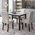 thumbnail image 3 of Harper & Bright Designs Upholstered Dining Table Set for 4, Rectangle Faux Marble Table and 4 Thicken Cushion Chairs, White/Beige+Black, 3 of 10