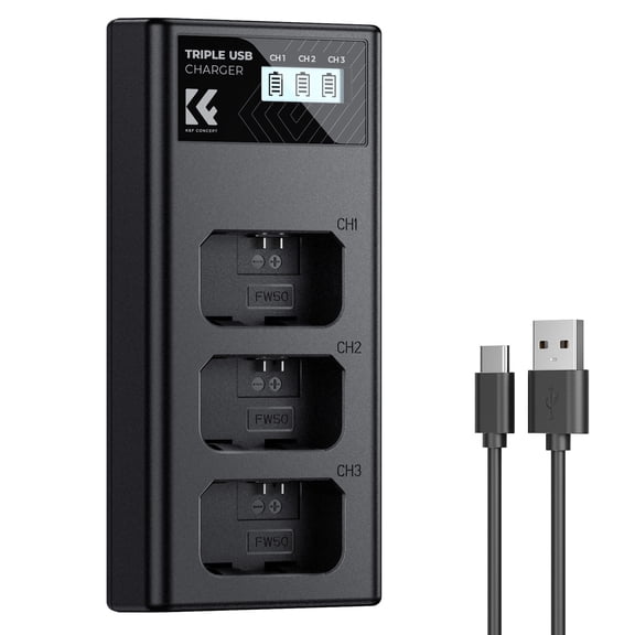 K&F CONCEPT NP-FW50 Charger 3-Slot Camera Battery Charger with LCD Display