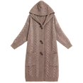 thumbnail image 2 of Women's Plus Size Long Hooded Cardigan, Cable Knit Open Front Sweater, Winter Warm Knit Jacket, Mid-Length Outerwear, Casual Loose Fit Coat Brown L, 2 of 4