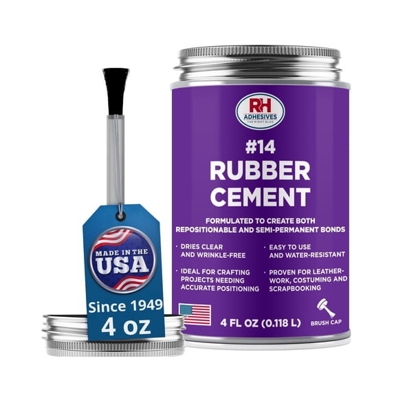#14 Rubber Cement 4 oz. - Repositionable Rubber Glue for Crafts - RH Adhesives