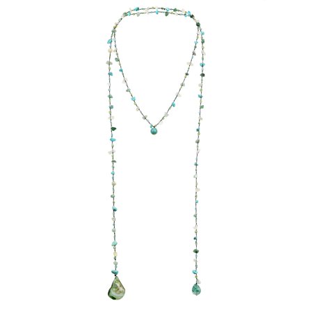 Long Lariat - Long Lariat Wrap Multi-Wear Mix Turquoise & Green Stones Beaded Necklace
