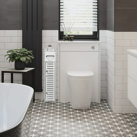 Storage Cabinet For Small Spaces, Over The Toilet Cabinet For Skinny Bathroom Storage Corner Floor, Slim Paper Cabinet With 2 Doors & Shelves (White), Storage Drawer Units