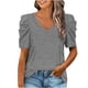 thumbnail image 2 of Pntutb - Camiseta informal para mujer, cuello en V, manga abullonada, manga corta, blusa, tops Pntutb Pntutb-3049, 2 of 9