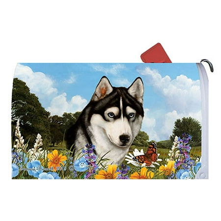 Siberian Husky Black/White - Best of Breed Summer Flowers Dog Breed Mail Box