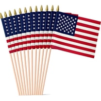 Super Tough Small American Stick Flags 1’x1.5’ | Cotton Outdoor Flag on 2.5’ Wooden Stick | Mini Flags Patriotic Decor for Various Holiday Parties and National Flag Day | 25 Pack
