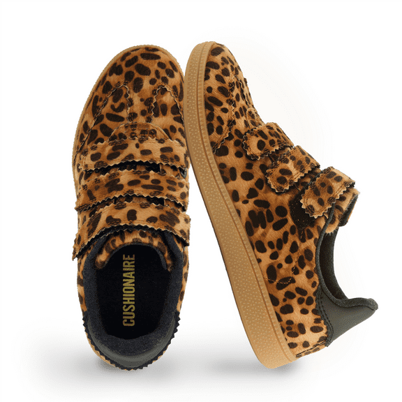 Cushionaire Bastion Vegan Hair Calf Leopard Print Casual Hook and Loop Closure Womens Sneakers – Lightweight Comfort with Non-Slip Rubber Sole