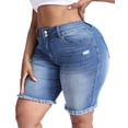 thumbnail image 3 of Gocolloa Women's Plus Size High Waisted Stretchy Jean Shorts 10" Inseam Raw Hem Denim Bermuda Shorts Royal Blue 16W, 3 of 6