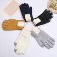 thumbnail image 4 of Eoperou 1 Pair Women Winter Gloves Thick Touch Screen Windproof Plush Knitted Color Matching Elastic Warm Five Fingers Anti-slip Soft Cozy Regular Fit Cycling Gloves Outdoor Gloves, 4 of 8