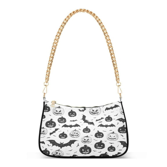 One Shoulder Chain Handbag 7.1x11x2.8in Women's Hobo Handbags Tote Handbags Shoulder Handbags Card Bag Cash Bag Key Bag Black Halloween Elements