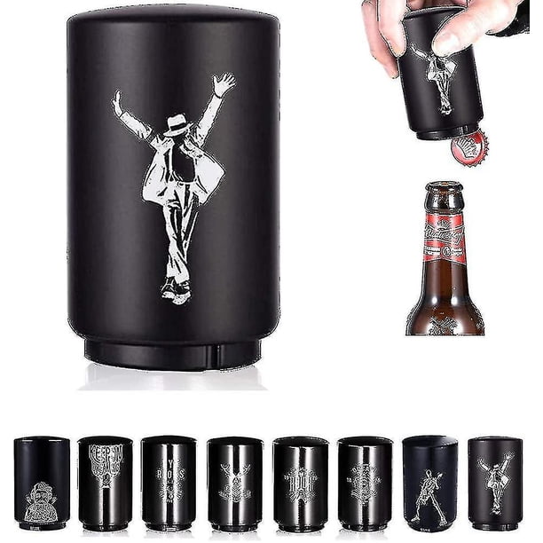 Abrebotellas. Menos abrebotellas de cerveza automático de acero. Empujar tirar
