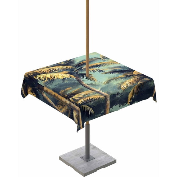 Hokiten Outdoor Tablecloths with Umbrella Hole & Zipper, Summer Palm Tree 60x60 Inch Square Tablecloths, Farmhouse Nature Tropical Plant Leaves Waterproof Table Cloth, Patio/Pool/Picnic Table Covers