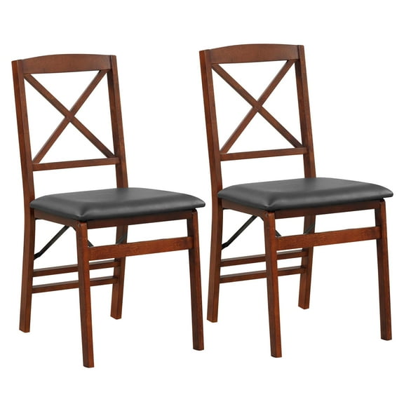 Costway 2 Pack Folding Dining Chairs Foldable Chairs with PVC Padded Seat & High Backrest