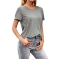 thumbnail image 3 of HUBERY Women Cut Out Back Crochet Lace Spliced Crew Neck Short Sleeve Top, 3 of 4