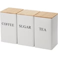 thumbnail image 1 of Yazoeia Kitchen Canister Set, Coffee Tea Sugar Container Set of 3 Iron Tea Coffee Sugar Canister Set with Airtight Bamboo Lid and Name Marker Simple Square Kitchen Canister Set White CJC912-196232, 1 of 7