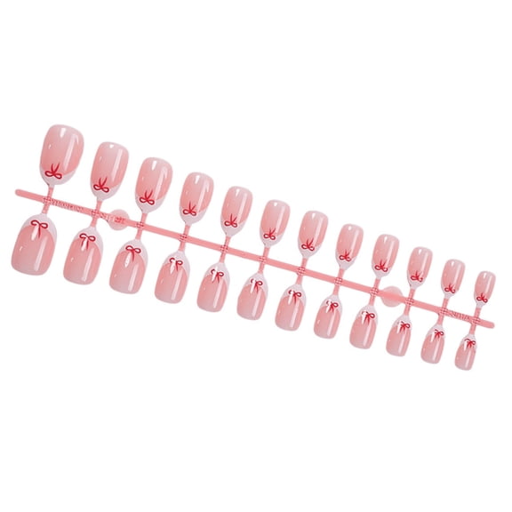 24 Pieces Short Almond Press On Nails Glossy Bows Designs French Tip False Nails Manicure Nails Art Easy to Use