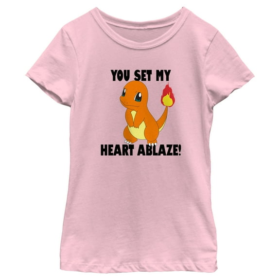 Girl's Pokemon Charmander You Set My Heart Ablaze  Graphic Tee Light Pink Medium