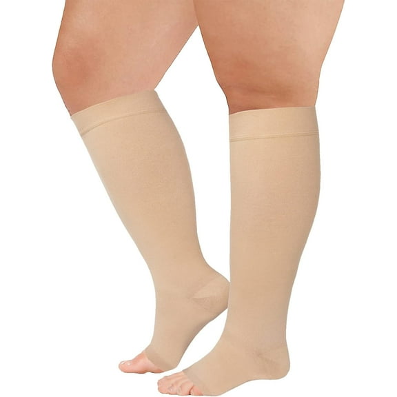 MecTo 1 Pair 20-30 mmHg Extra Wide Calf Knee High Compression Socks Toeless Compression Stockings for Women & Men(Black,5XL)