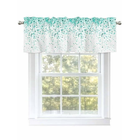 Teal Valances for Windows Rod Pocket Kitchen Valance Curtains - Soft & Washable Small Window Treatment for Living Room Bathroom Polka Dot 42x12 Inch 1 Panel