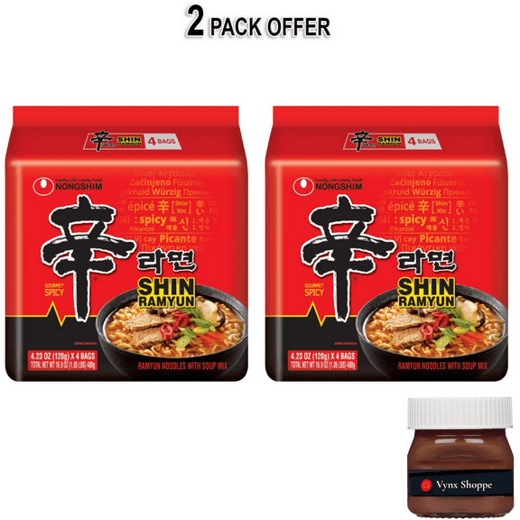 Nongshim Shin Ramyun Spicy Beef Ramen Noodle Soup Pack, 4.2 oz X 4, Shelf-Stable