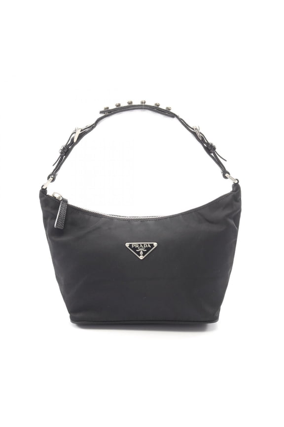 Pre-Owned Prada Triangle Logo Accessory Pouch Handbag, Nylon Leather, Women's, Black