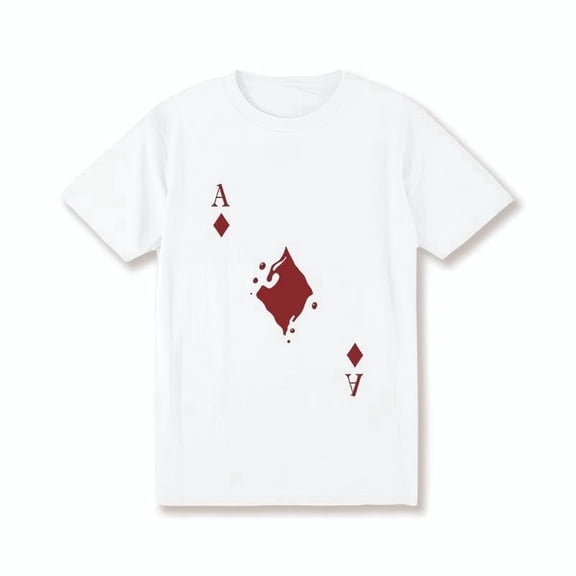 Men's Cotton Crew Neck T-Shirt with Bold Spade Ace Graphic Print - Regular Fit, Stretch Knit Fabric, White Casual Short Sleeve Top for All Seasons, Plus Size Available, Summer Clothing