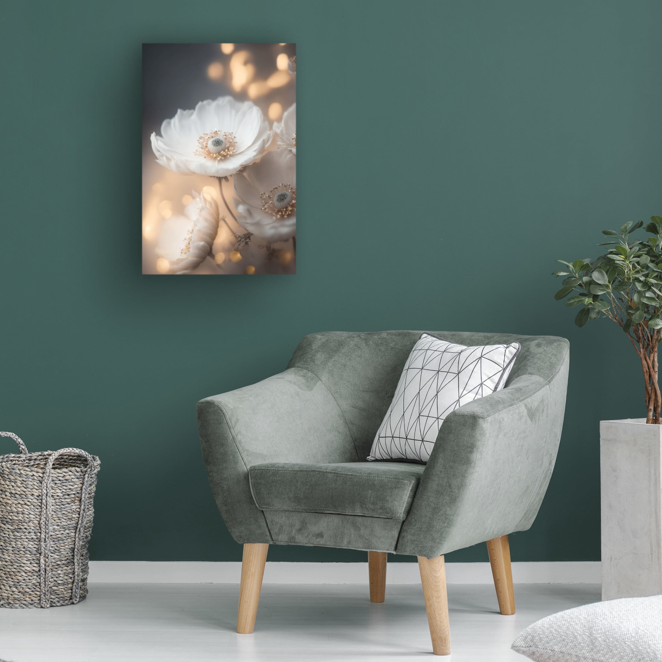 Canvas Wall Art - Treechild 'White And Golden Flowers' Wall Art for Living Room, Bedroom, or Office D?cor by Trademark Fine Art - 30 x 47 Inches