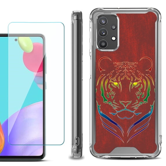 Shockproof Bumper Phone Case for Samsung Galaxy A52 5G, with Tempered Glass Screen Protector, by OneToughShield ® - Night Tiger
