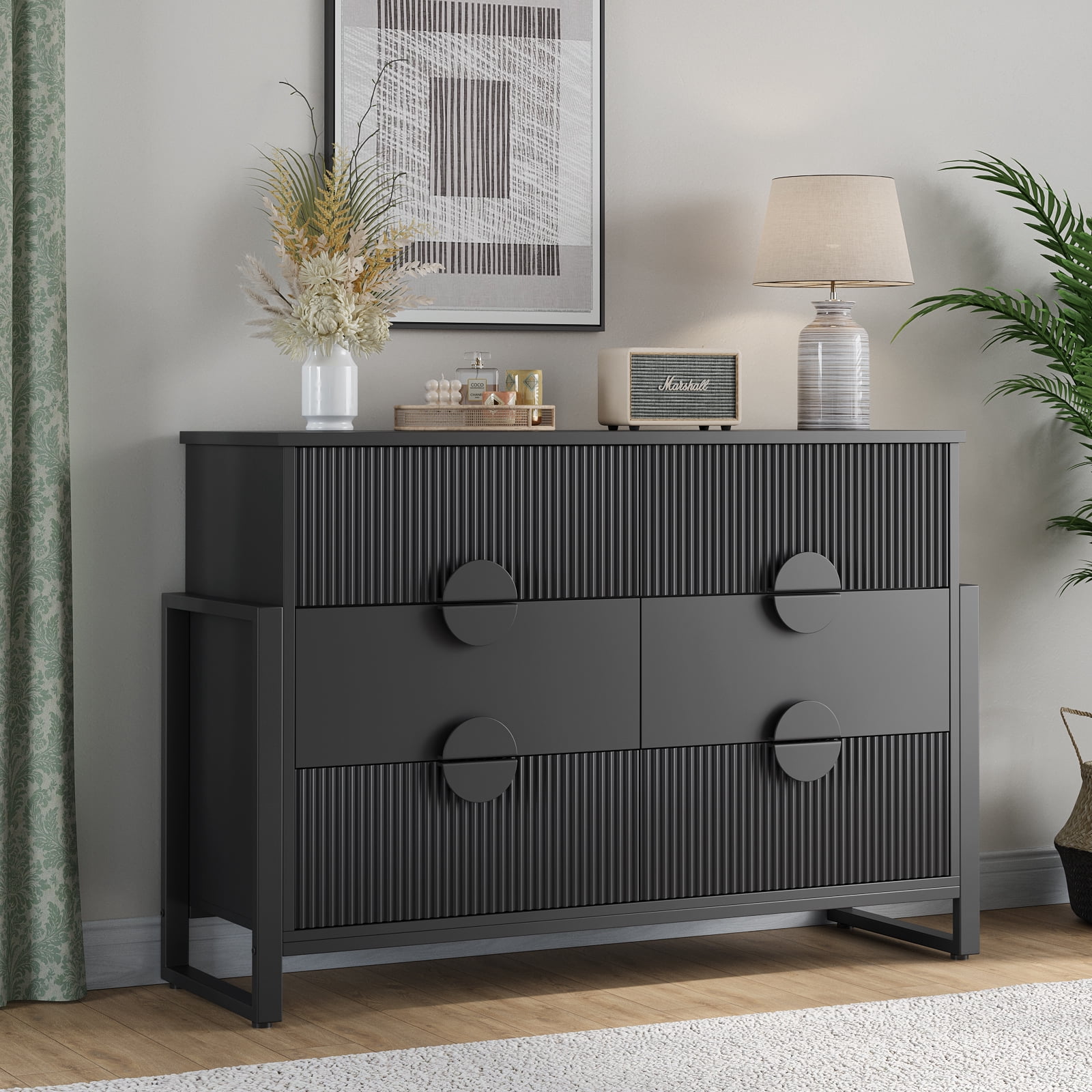 LGHM 6 Drawer Dresser, Chest of Drawers for Bedroom Living Room, Black