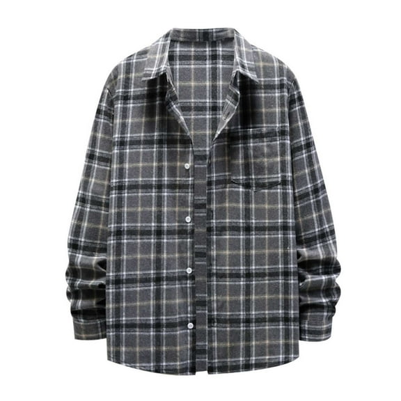 DDAPJ pyju Regular Fit Plaid Flannel Shirt for Men Clearance Sales,Casual Button Down Checked Shirt Jackets Open Front Long Sleeve Shacket Jacket with Chest Pocket
