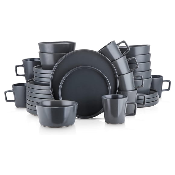 Stone Lain Celina Ensemble de Vaisselle en Grès 16 Pcs, Service pour 4, Gris Mat