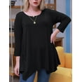 thumbnail image 2 of LARACE Tops de talla grande para mujer, camisas de manga 3/4, camisetas tipo túnica, ropa básica holgada para mujer (1X negro), 2 of 5