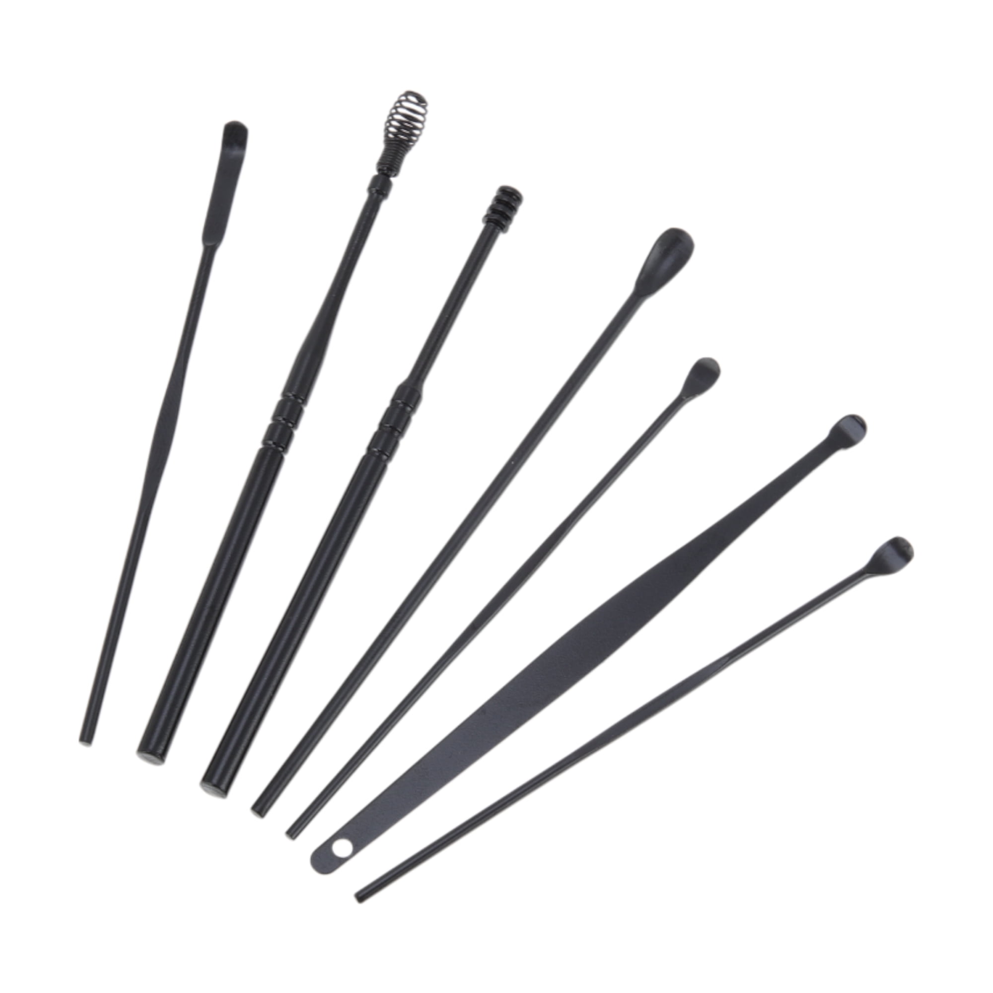 Unique Bargains Long Handle Earwax Cleaning Tool Kit 7Pcs Black