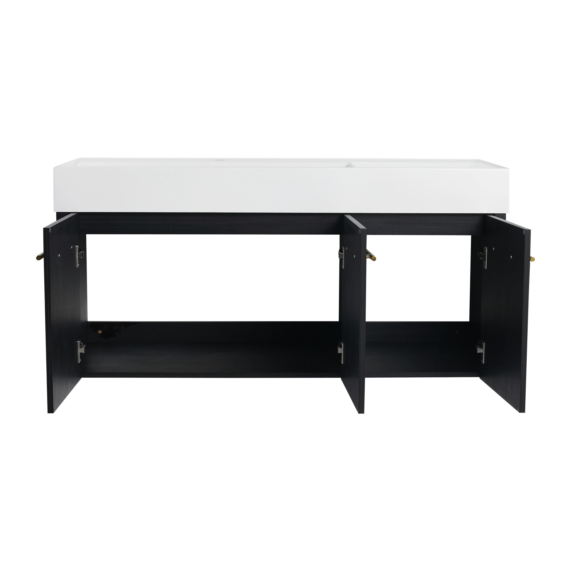 Noble House 48" Floating Wall-Mounted Bathroom Vanity, Thick-Edge Resin Sink, Soft-Close Doors, Black Chestnut