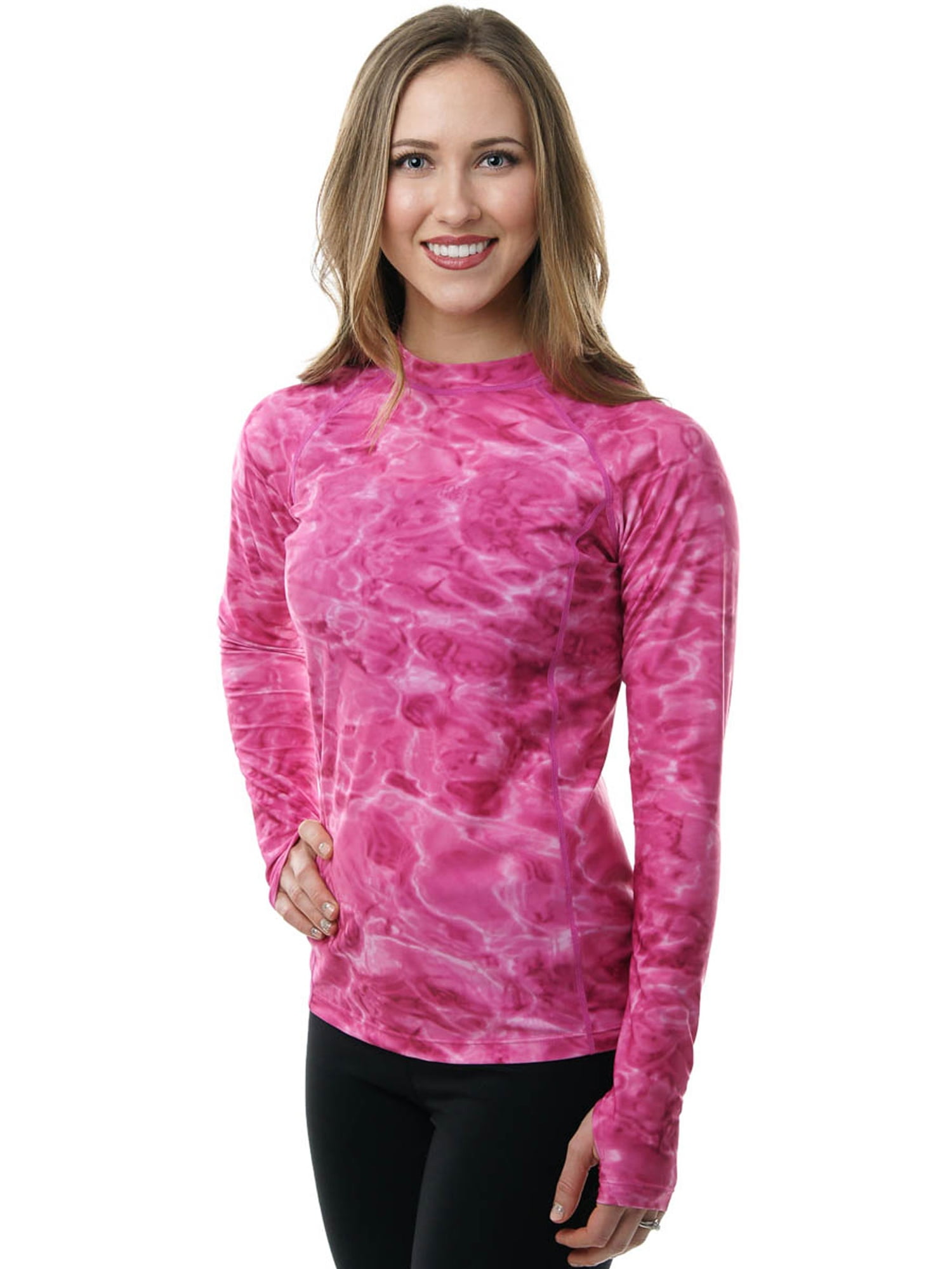 lekken Quagga wijs Aqua Design Women Long Sleeve Sun Protection Rash Guard Swim Surf Snorkel  Shirt with Thumb Holes: Pink Water size L - Walmart.com