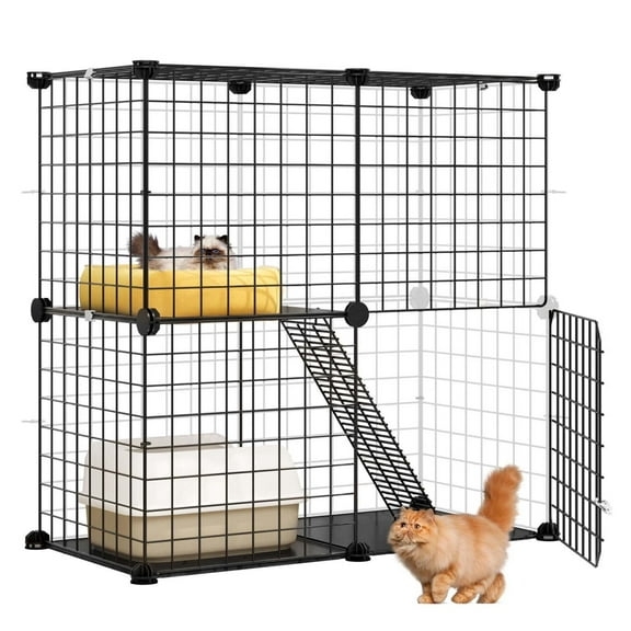 SKTPI 2 Tier Cat Cage Indoor, Kitten Kennel Condo DIY Pet Playpen with Ladder for Small Animals Puppy Rabbit Bunny Squirrel