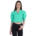 thumbnail image 1 of Moomaya Puff Sleeve Crop Top For Women Solid Button Down Collar Designer Shirt, 1 of 7