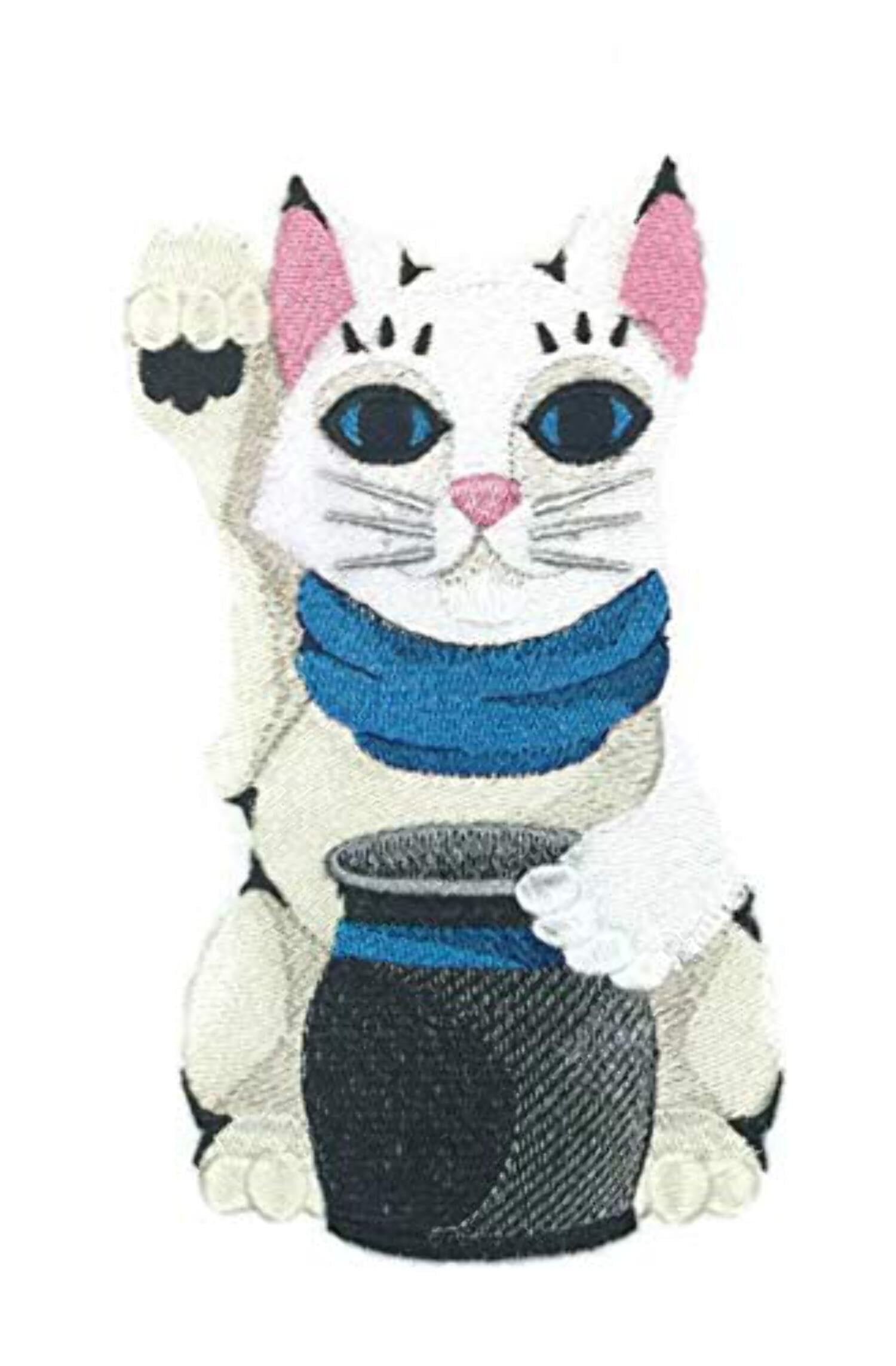 Custom [Lucky Cat and Pot ] Embroidered Iron On/Sew Patch [4.2" x 6.84"]