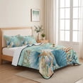 thumbnail image 5 of King Quilt Set 96''x106'', Teal Beach Coastal Lightweight Bedspread Coverlet Set with 2 Pillow Shams, Summer Nautical Coral Shell Botanical Breathable All Season Quilt Bedding for Bedroom/Guest Room, 5 of 9