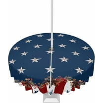 4th of July Outdoor Tablecloth with Umbrella Hole and Zipper Rustic Star Stripes Round Tablecloths 60 Inch Waterproof Table Cloths Red White and Blue Patio Table Cloth Cover for Independence Day Party