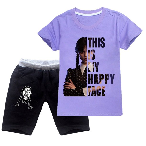 Nuevo conjunto de ropa de verano para niñas Addams, camiseta de manga corta 100% algodón + pantalones cortos, conjunto de ropa para niños zhangyuxiang LED