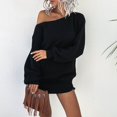 thumbnail image 3 of Pulls d'Automne Robe Pull Col Roulé Manches Longues Bouffantes Tricot Côtelé Mini Robe Bleu Clair TG, 3 of 4