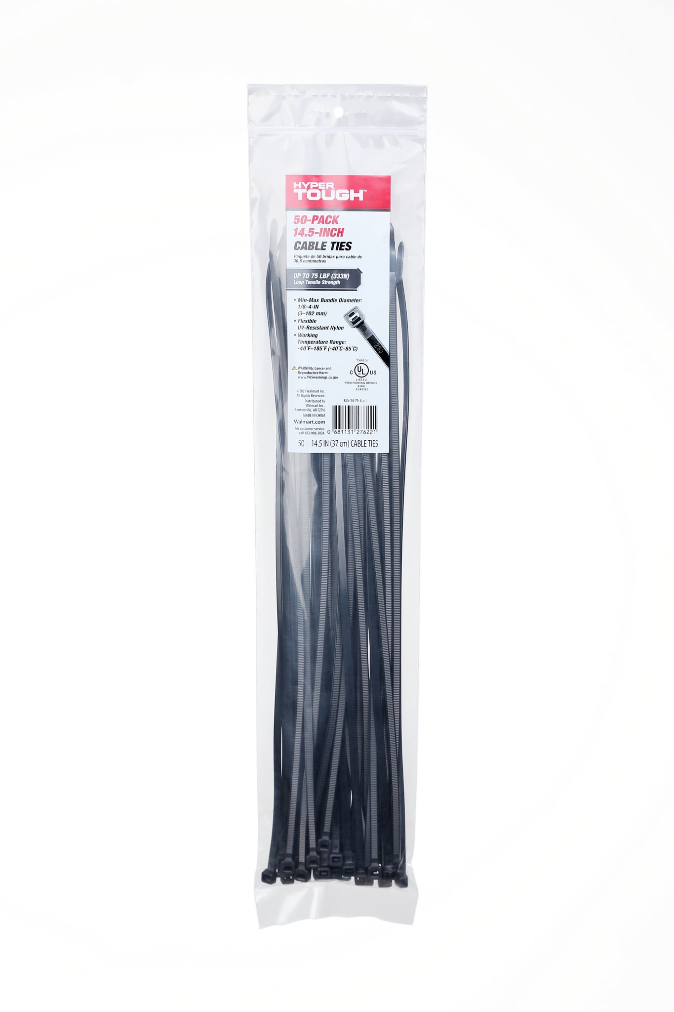 3 pack) Hyper Tough 14.5 inch UV Resistant Black Cable Ties 50 