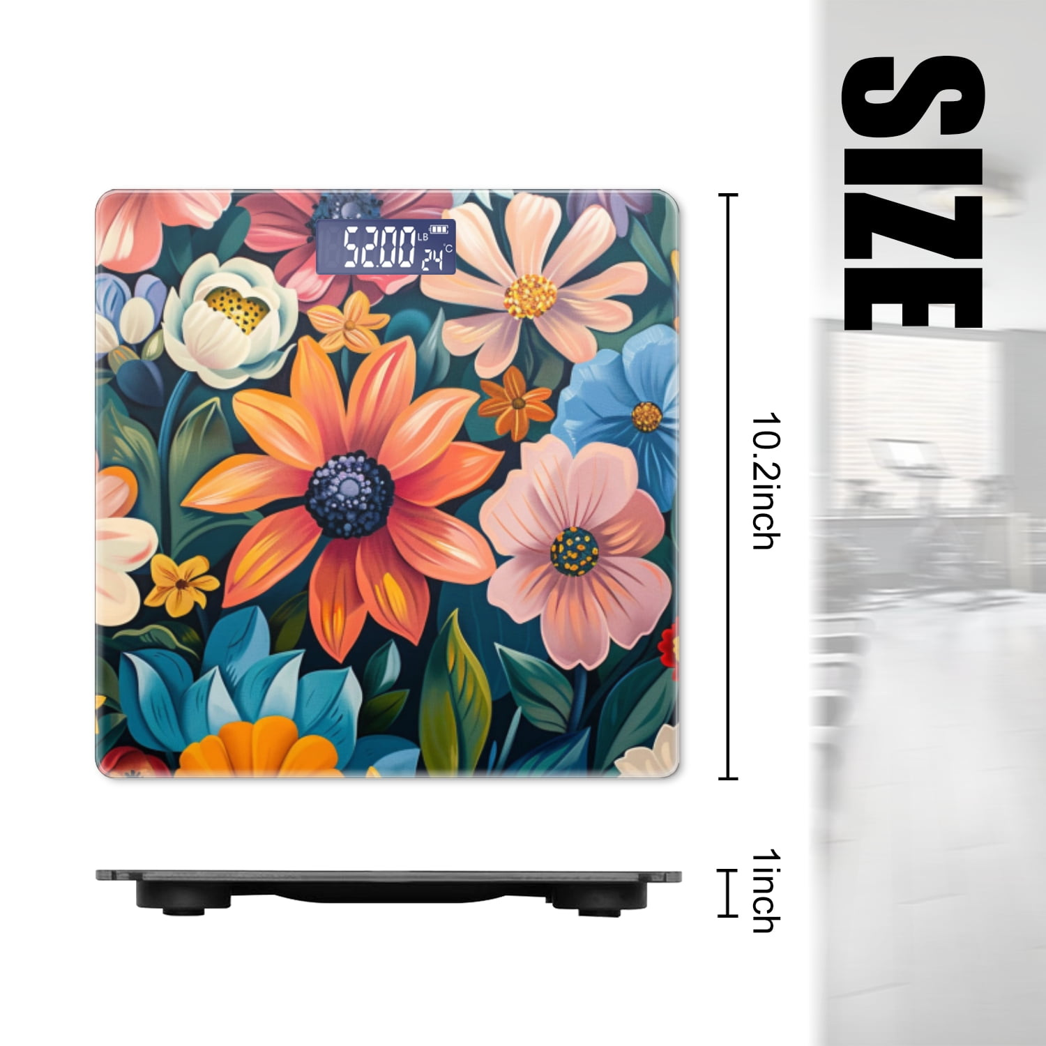 High Precision Body Weight Scale Smart Bathroom Scales with Large LCD Display(400lbs),Decorative for Bedroom-Vibrant And Colorful Floral Pattern Featuring Various Types Of Flowers