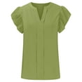 thumbnail image 7 of MIXUE Womens Summer Tops Solid Color Textured V Neck Ruffle Sleeve Casual Dressy Business Work T-shirts Holiday Wear,Green,L, 7 of 7