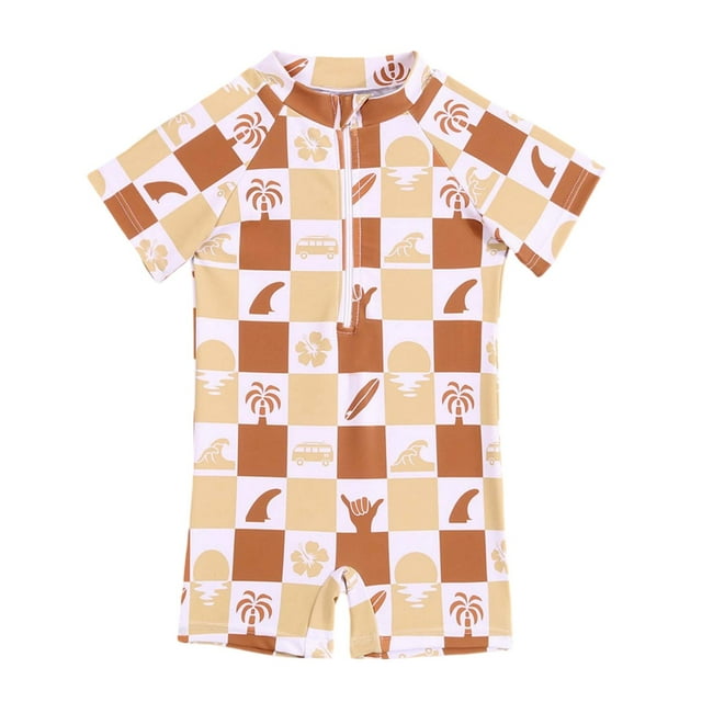 Hiiyo Maillot de Bain une Pièce pour Garçons Manches Courtes Fermeture Éclair