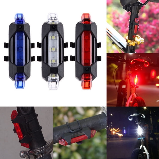 Safety NEW Bike Bicycle 5 LED USB Rechargeable Front Rear Warning Light Cycling Tail Lamp with Charging Cable