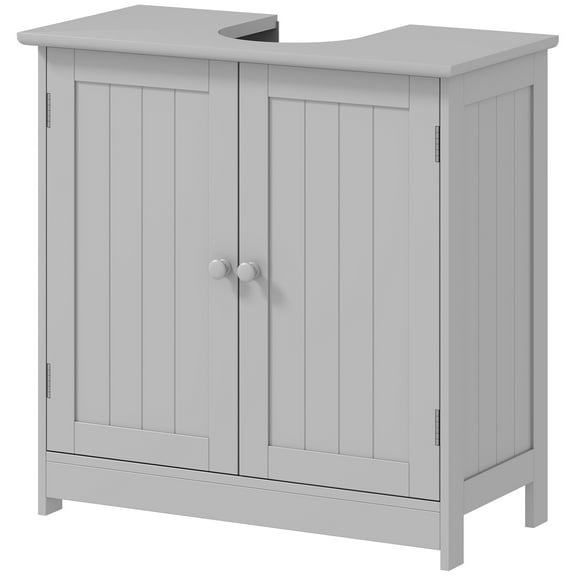 HOMCOM Under Sink Bathroom Cabinet with 2 Doors and Shelf, Light Gray