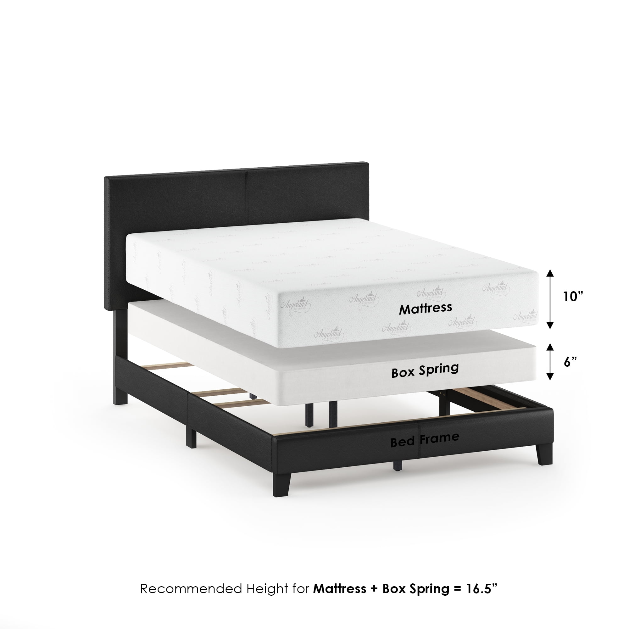 Furinno Pessac Upholstered Bed Frame, Black PU Leather, Full
