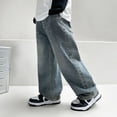 thumbnail image 2 of NOLDARES Baggy Jeans for Teen Boys Youth Wide Leg Cargo Denim Pants Kids Oversized Husky Jeans Streetwear Preppy Clothes with Pockets,Blue,8-9 Y, 2 of 7